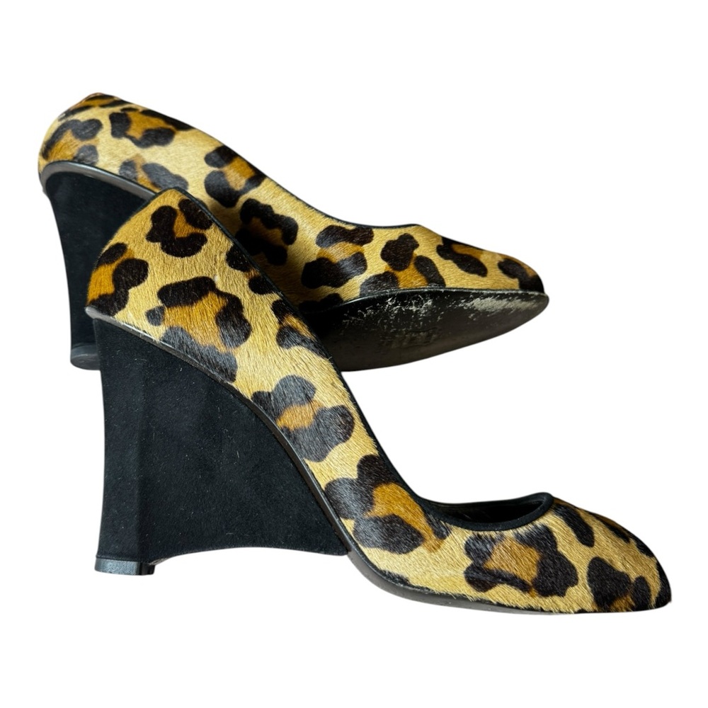 Stuart Weitzman Leopard Calf Hair Peep Toe Wedge Pumps Size 11 M - Picture 5 of 11